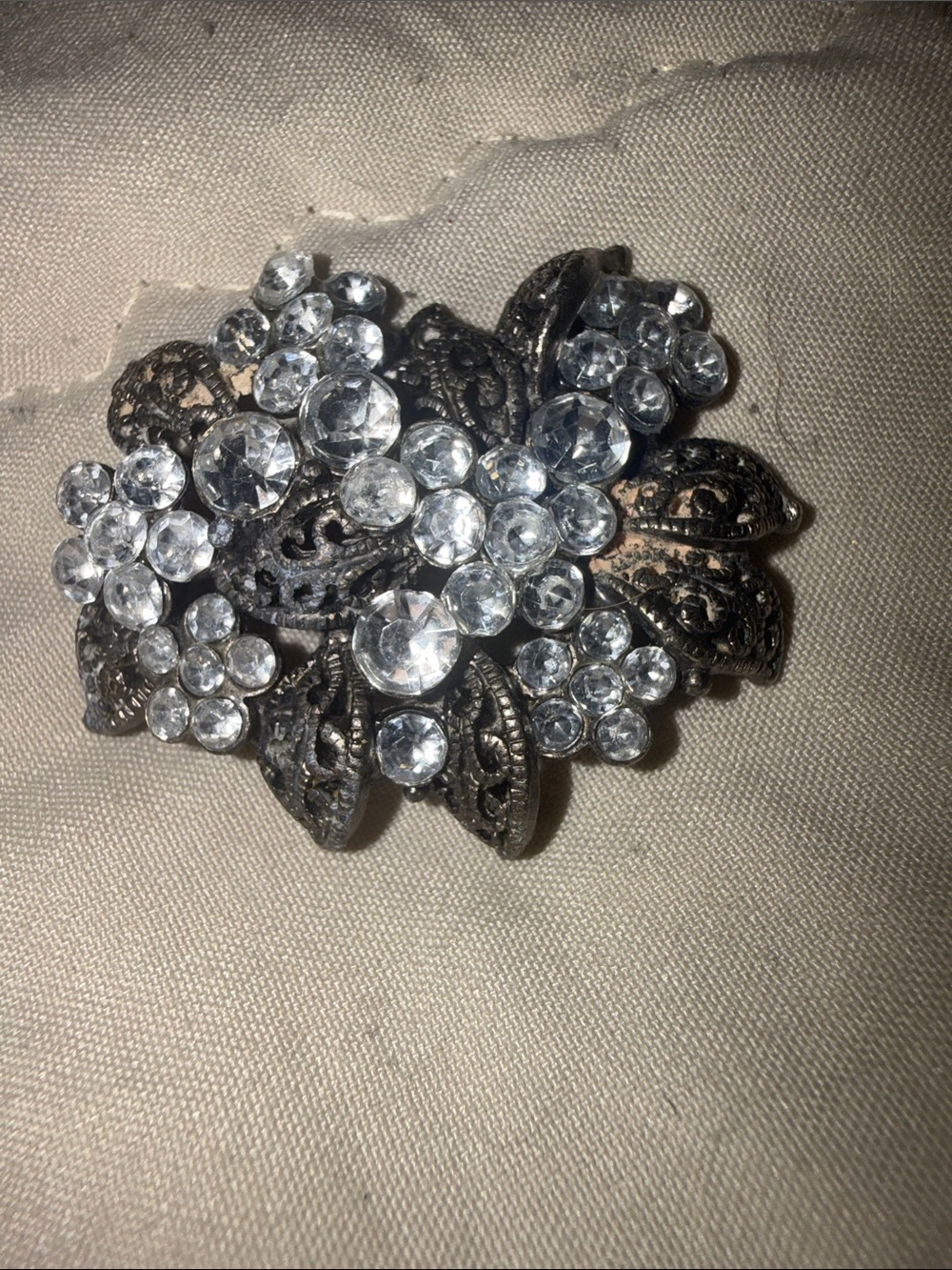 Vintage AB crystal silvertone Floral Brooch